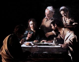 以马忤斯的晚餐，1606年,屏幕截图,以马忤斯的晚餐,油画,摇滚乐团,IMG_7321RB Le Caravage。卡拉瓦乔。 （米开朗基罗·梅里西）1571-1610。罗马和那不勒斯