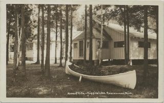 NE Roscommon MI RPPC 1932在美丽的希金斯湖上的日落别墅度假别墅享受度假乐趣，爱木皮草种植者摄影机UNK 6