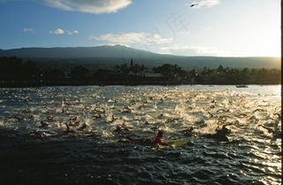 湖泊,海洋,海鸥,天空,江河,“夏威夷铁人……游泳开始……科纳……大岛”