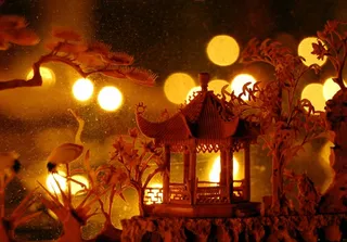 灯笼,闹花灯,熊熊大火,篝火,元宵灯会,中国凉亭