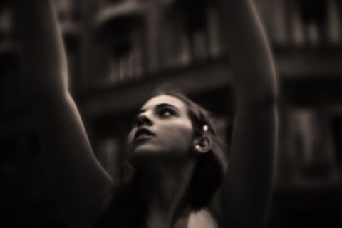 ,头发,美女,小窝,,在街上跳舞