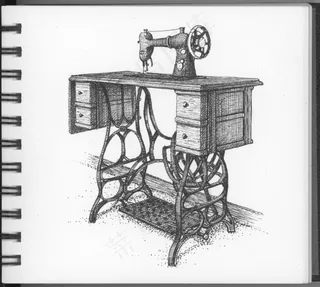 钢笔画,简笔画,素描,版画,绘画,古董歌手缝纫机