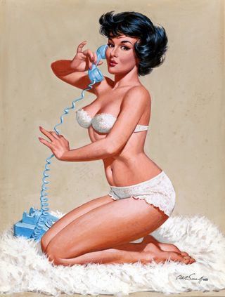 美女,内裤,女孩,卡通动漫人物,工笔画,电话上的Pin-up作者：Arthur Sarnoff