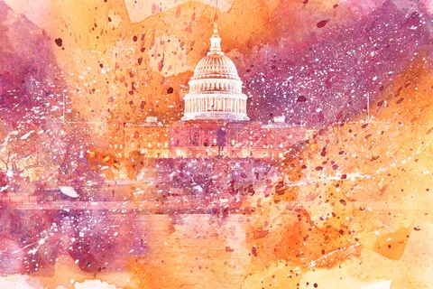 丙烯酸DC国会大厦-黄色和紫色