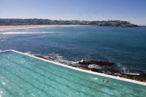 海洋,湖泊,风景,天空,,孤独游泳者