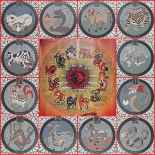 指南针,汽车标志,仪表盘,硬币,切割锯片,十二生肖马赛克