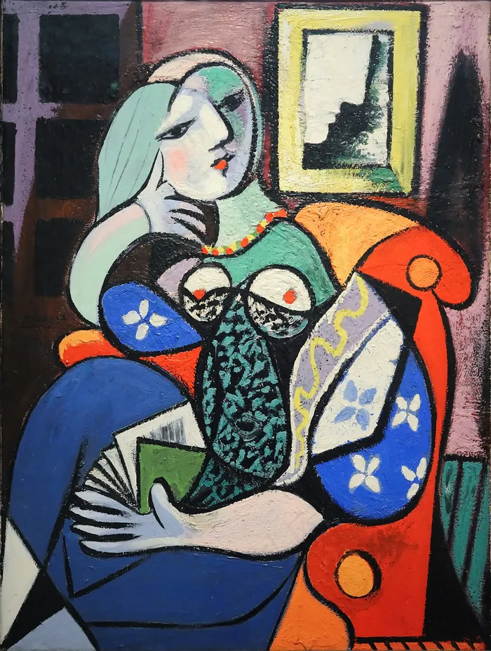 绘画,对联,油画,街头涂鸦,帕勃罗·毕加索（Pablo Picasso）的《带书的女人》