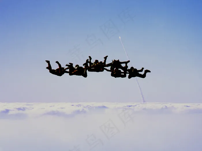 天空,飞机,集体跳伞,湖泊,,跳入天空