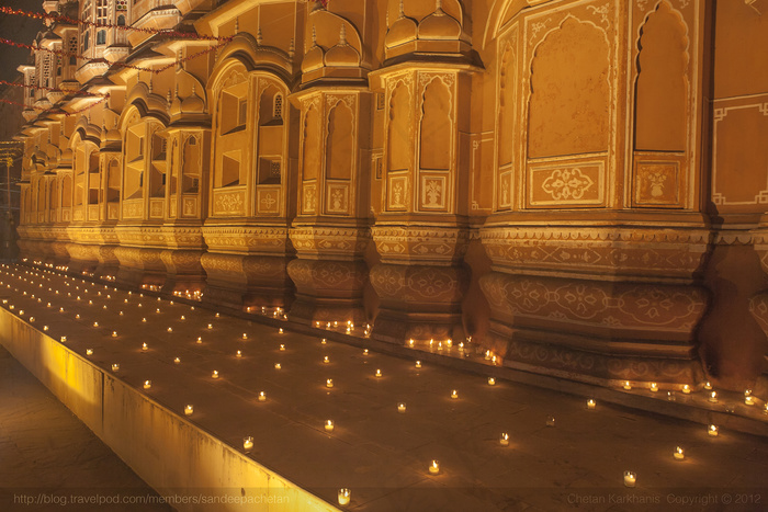 排灯节上的哈瓦·玛哈尔（Hawa Mahal），灯节