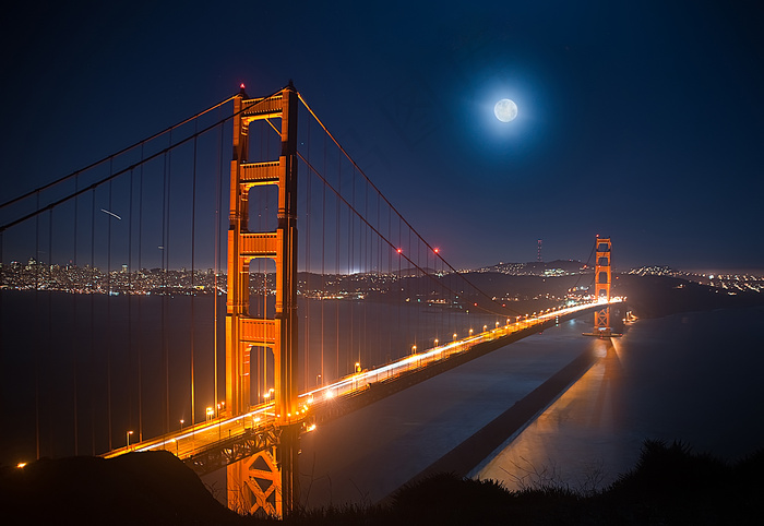 桥梁,街灯,贝雷桥,都市夜景,夜景照明,金门月出