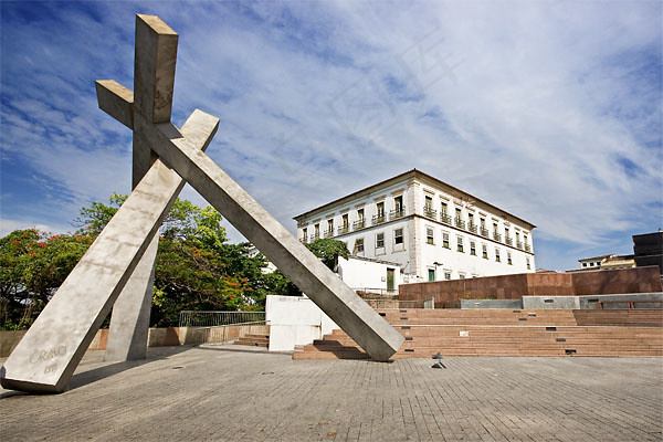 天空,街道,地板砖,金属栏杆,十字架,巴伊亚州萨尔瓦多