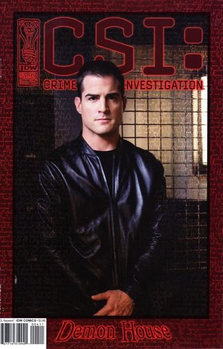 屏幕截图,书籍,皮衣,鬓发,西服,犯罪现场调查的封面：犯罪现场调查：IDW Publishing的＃4恶魔之家