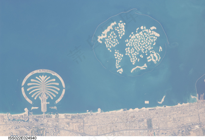 阿拉伯联合酋长国迪拜，世界岛，棕榈岛（NASA，国际空间站科学，01/13/10）