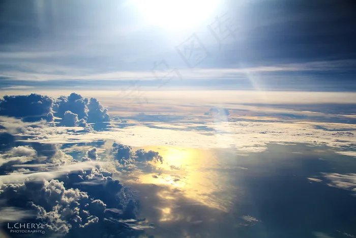 天空,卷积云,霞光,山峦,湖泊,在天际之上