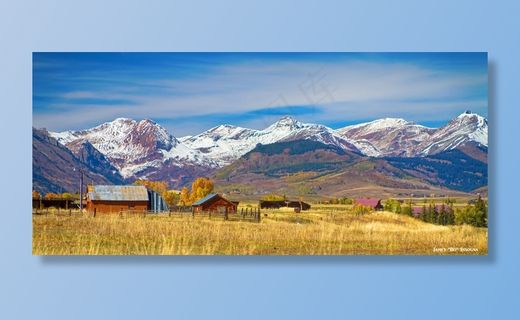 山峦,草原,湖泊,冰雪,油画,凤头的小山秋天风景全景