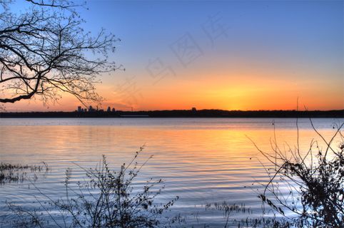 天空,湖泊,树,海洋,霞光,白石湖3