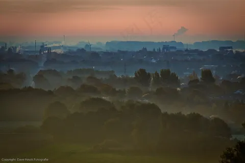 有雾的分层的日出