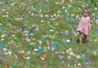 花海,大波斯菊,海洋球,爬行垫,,五彩纸屑的女孩