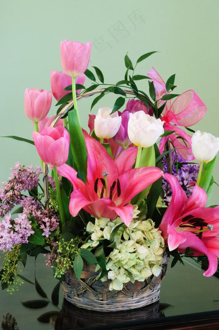 粉百合,香水百合,百合花,花卉,单面花束,复活节花