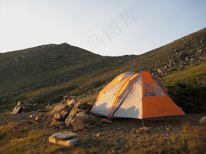 山峦,帐篷,冰雪,草原,湖泊,高山露营