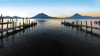 湖泊,海洋,江河,天空,风景,Panajachel GCA-Lago de Atitlan与VolcánTolimán和VolcánSan Pedro 03