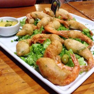 菜肴,糯米肠,盆栽植物,大虾,椒盐虾,Camarãoempanado com cerveja！ Muito Bom推荐！ ＃塞拉#camarao #butecodochico