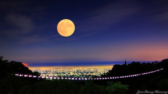 月夜,月亮,圆月,灯,海洋,IMG_4438B