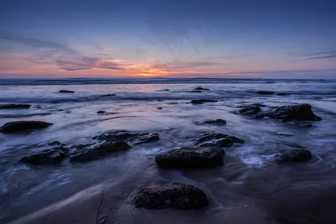 海滩，长城，海洋，海，日落