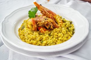 晚餐，食品，餐，盘子，盘子，虾，虾，餐厅，米饭，海鲜，虾，虾，白