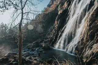 秋季，自然之美，环境，下降，流动，森林，山，户外，河，岩-对象，风景，流，树，水，瀑布，湿，冬季