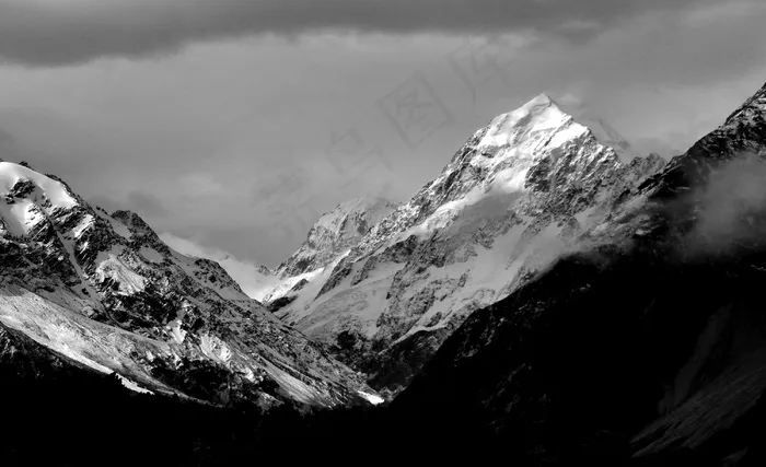 云，景观，单色，山，性质，户外，高峰，风景，雪，视图