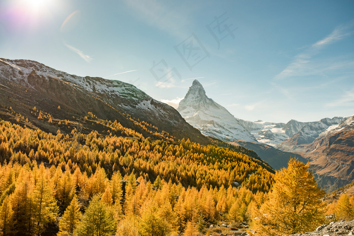阿尔卑斯山，平静，森林，马特宏峰，山，天空，树木