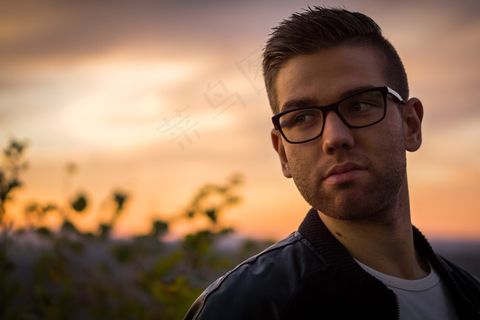 眼镜，男性，男人，模型，肖像，姿势，日落