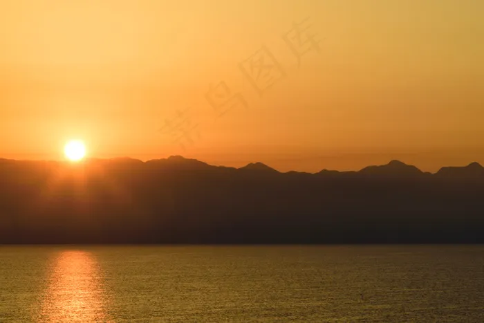 美丽，山，性质，橙色，户外，风景，剪影，日落，视图，壁纸，温暖，水
