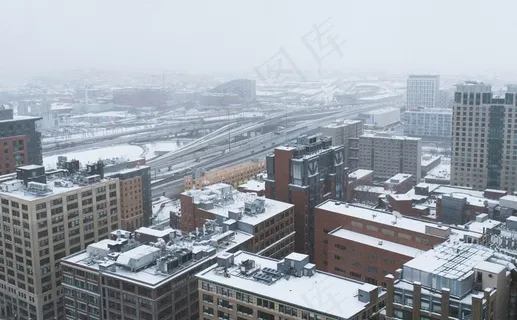 空中，建筑物，冷，道路，雪，交通，冬季