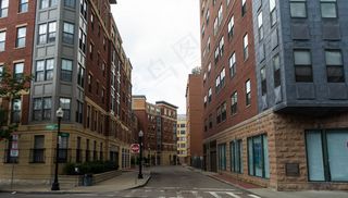 胡同，体系结构，砖，建筑物，角落，deserted，市中心，外墙，路，人行道，标志，街，城市，Windows