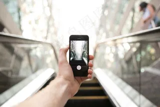 相机，城市，数字，自动扶梯，手，控股，移动，现代，电话，智能手机，楼梯，拍照，城市，无线
