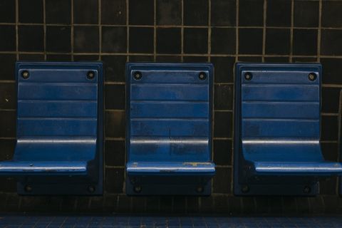 背景，长凳，蓝色，椅子，脏，grunge，地铁，平台，座位，坐，地铁，瓷砖，火车，运输，城市，墙上，破旧
