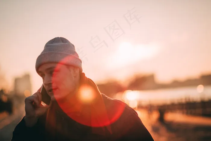 帽子，帽子，之一，电话，步行，步行，冬季
