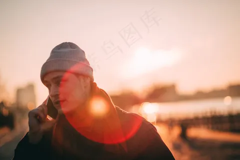 帽子，帽子，之一，电话，步行，步行，冬季