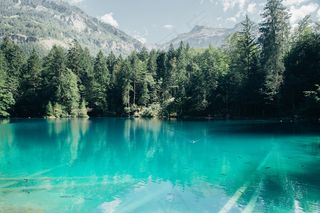 阿尔卑斯山，清澈的水，湖，山，反射，天空，透明，树木