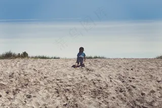 海滩，男孩，儿童，攀爬，爬行，家庭，沙，小，蹒跚学步