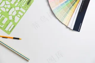 背景，业务，创意，设计，设计师，元素，平躺，自由职业者，办公室，铅笔，尺子，模具，色板，顶部，查看