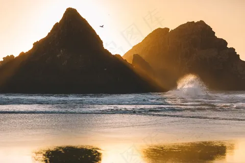 海滩，海岸，海洋，夏季，日落，美国