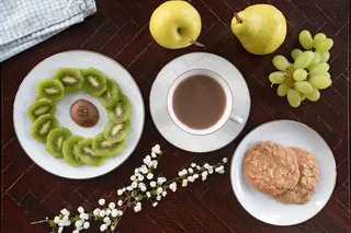 苹果，咖啡，杯，水果，葡萄，绿色，健康，梨，板