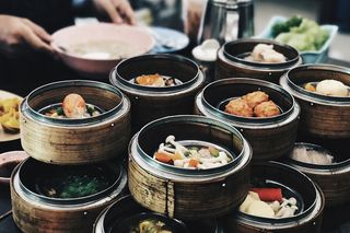 亚洲风味，中号，中国风味，菜，点心，部分，准备，小