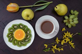 咖啡，食品，水果，水果，猕猴桃，橙色，高架，梨