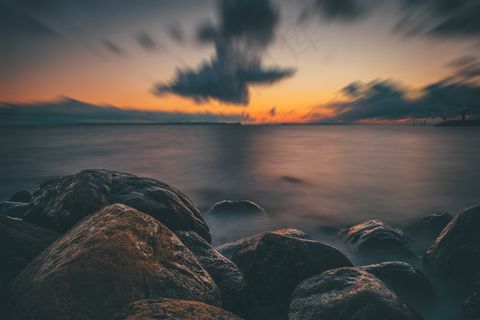 海滩，海岸，高清壁纸，海洋，海，夏季，日落，查看，野生