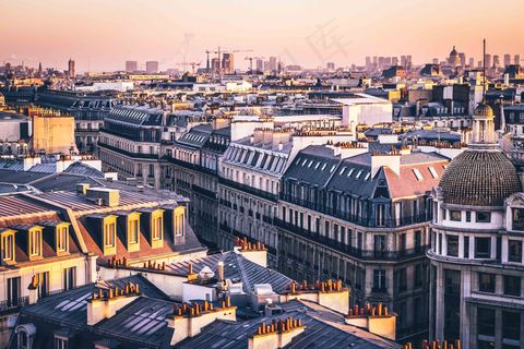 建筑物，城市，发光，橙色，巴黎，安静，街道，日出