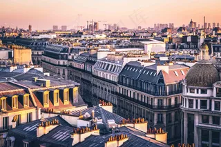 建筑物，城市，发光，橙色，巴黎，安静，街道，日出